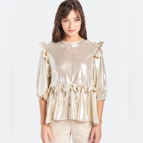 NWT En Saison Metallic Ruffle Blouse - Picture 1 of 15